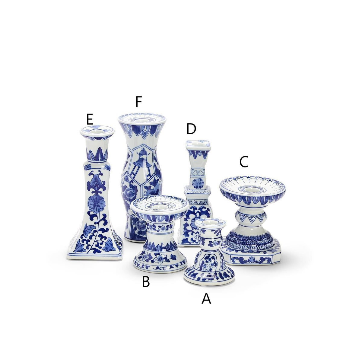 Hand-painted ceramic candleholder with a tapered pillar shape.