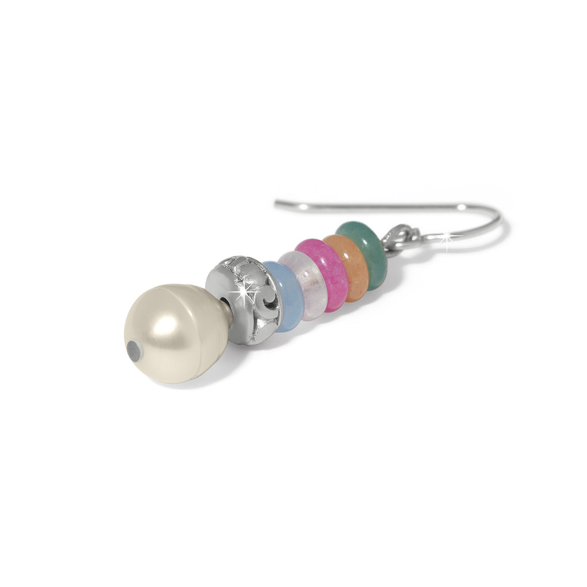 Vertigo Hues French wire earrings with silver-plated beads, glass pearls, and multi-colored jade.