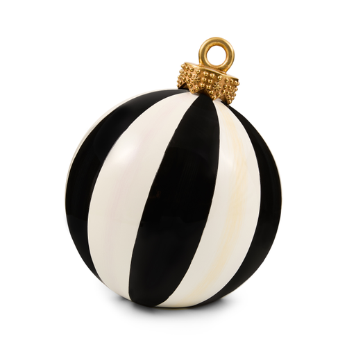 Black and white striped medium tabletop ornament with a decorative gold cap and ring.