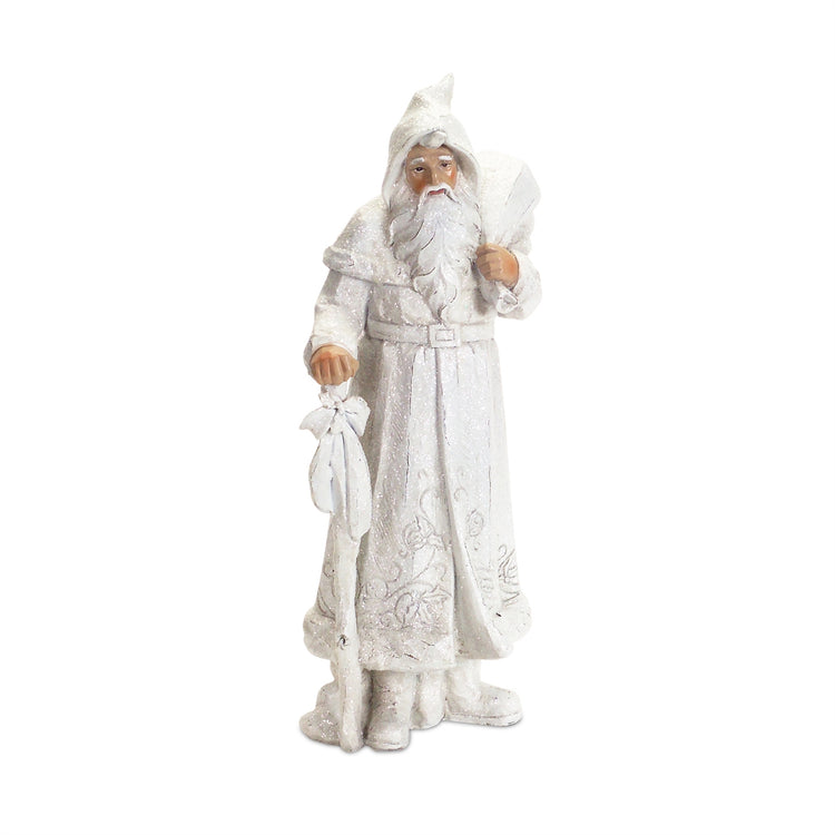 Polyresin Santa figurine standing 13 inches tall with a red suit and white beard.