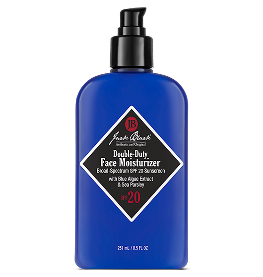 8.5oz Double-Duty Face Moisturizer SPF 20 in a white bottle with blue algae and sea parsley ingredients.