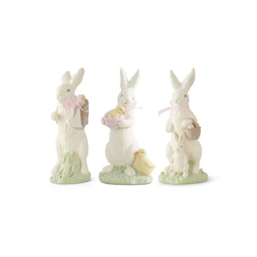 White resin bunny figurine with glitter finish standing upright
