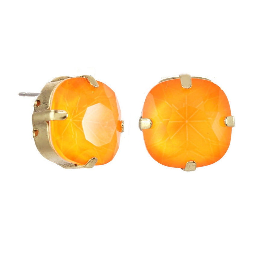 Antique gold-plated stud earring with a large round crystal on surgical steel post