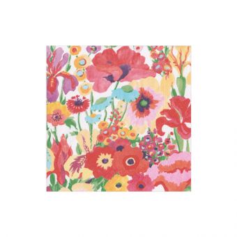 Pack of white triple-ply cocktail napkins with printed designs.