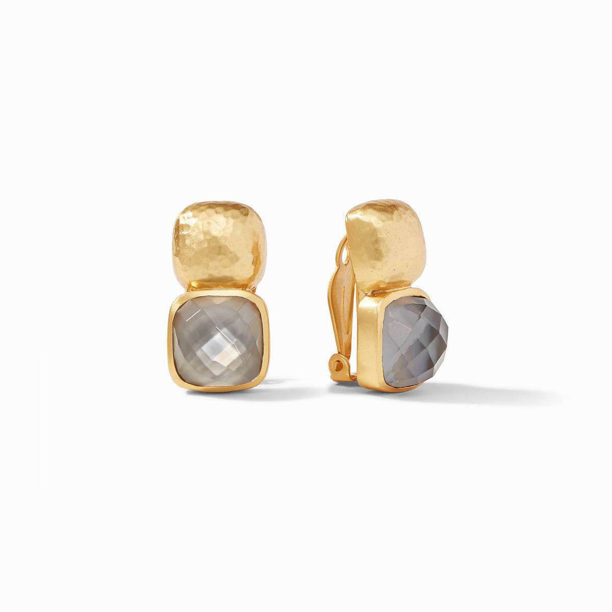 Faceted cushion gemstone in hammered soft square with mother of pearl accent on a Catalina Clip.