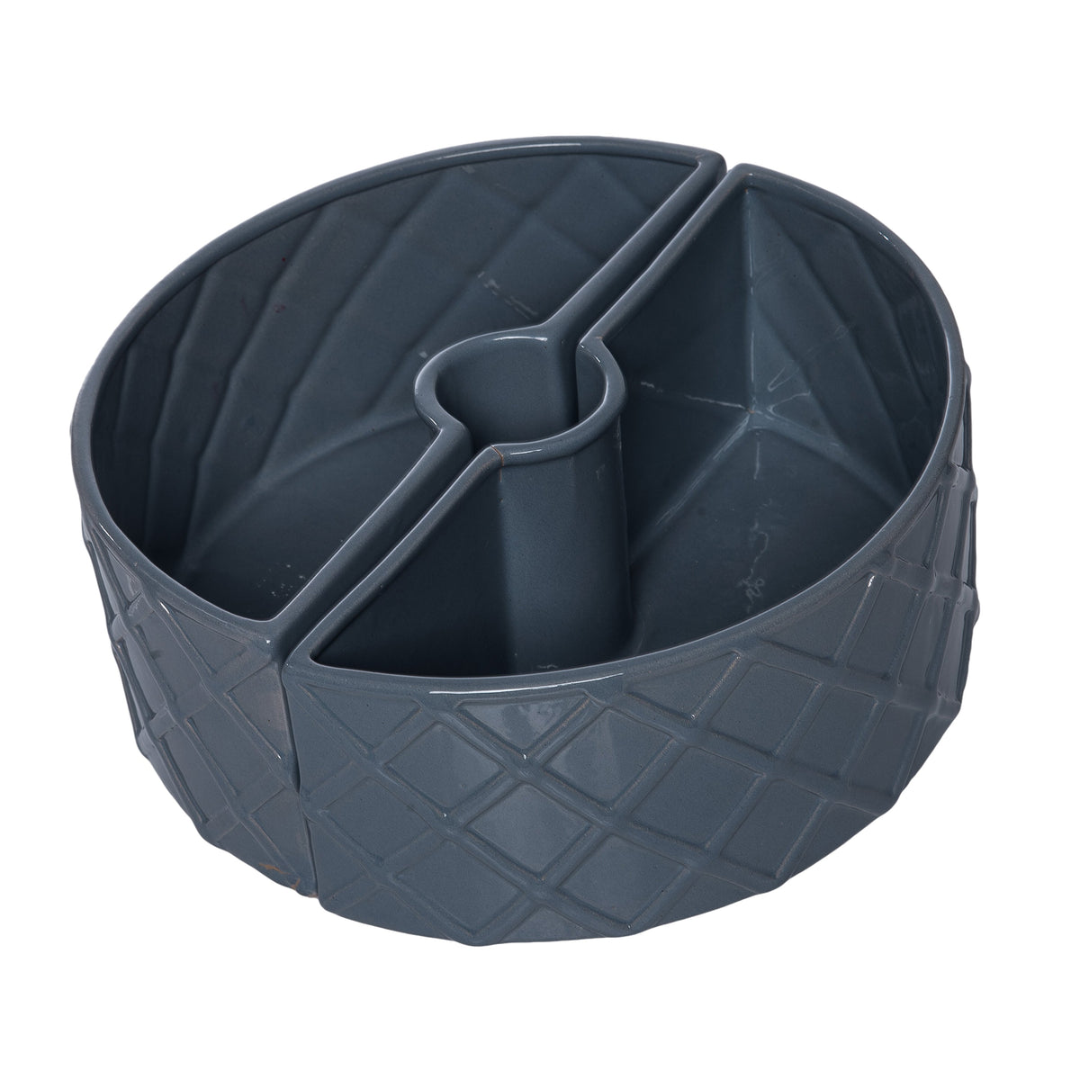 Blue two-piece table planter with drainage hole from the Urban Renewal collection