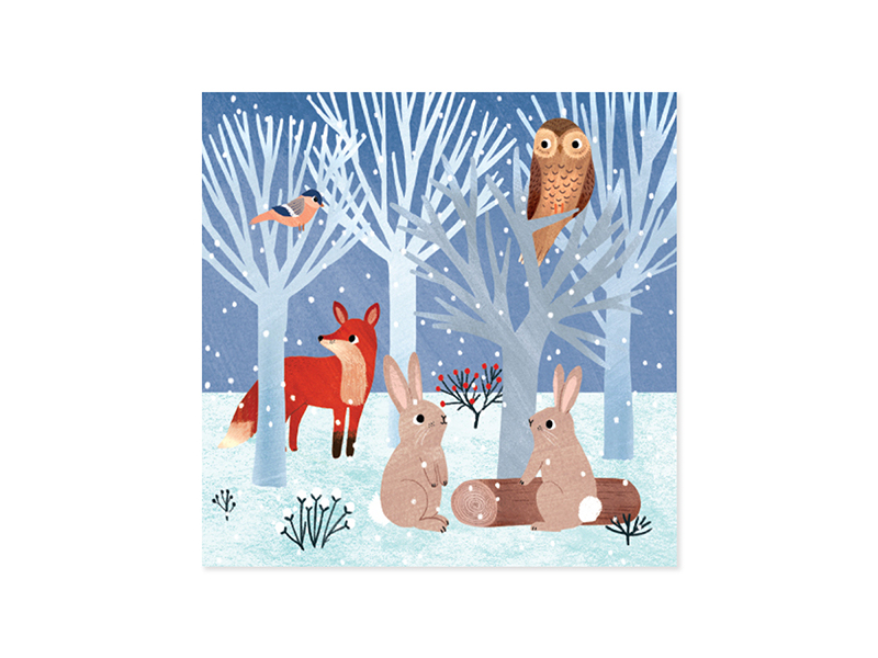 Forest Snowman Christmas card with glitter finish showing a snowy forest scene.