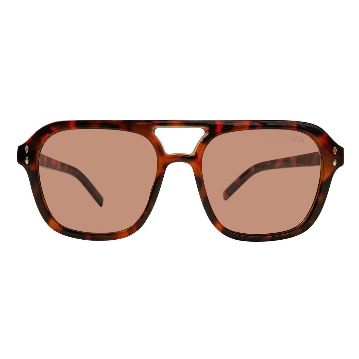 Monaco aviator-style sunglasses with tortoise shell frames and polarized brown lenses.