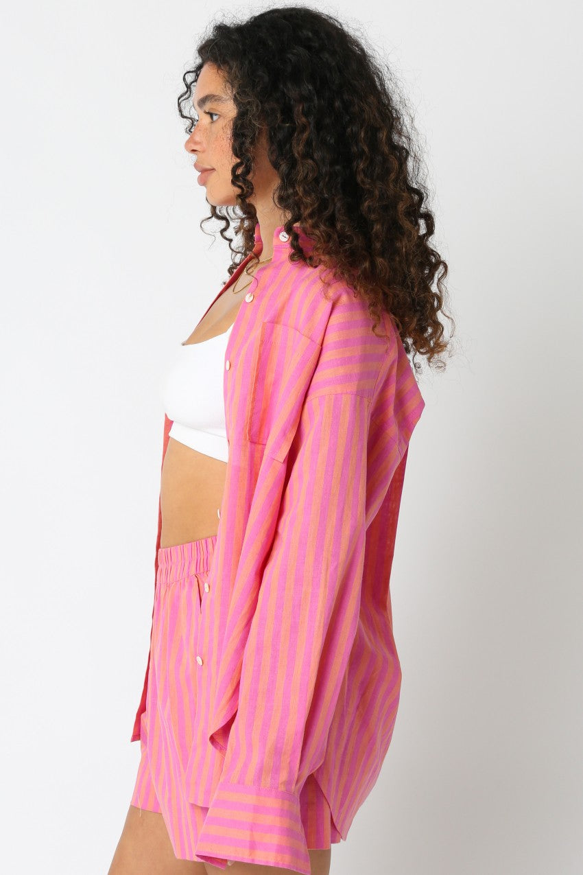 Hannah Sarai stripe shirt in cotton-linen blend with a relaxed silhouette.