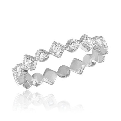 Silver-tone diamond CZ infinity stack ring with continuous loop design