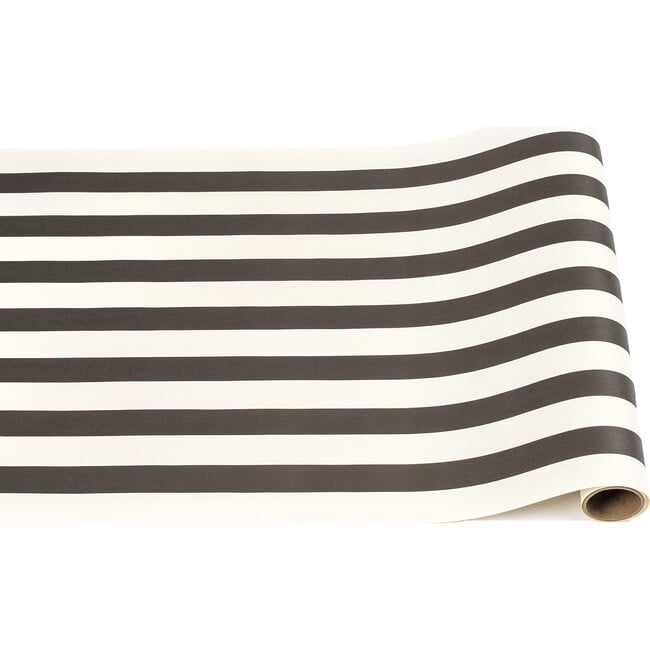 Classic black and white horizontal stripe table runner roll.