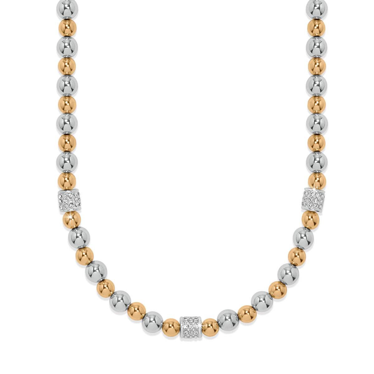 Meridian Petite Station Necklace featuring alternating silver and gold beads with three pave accents