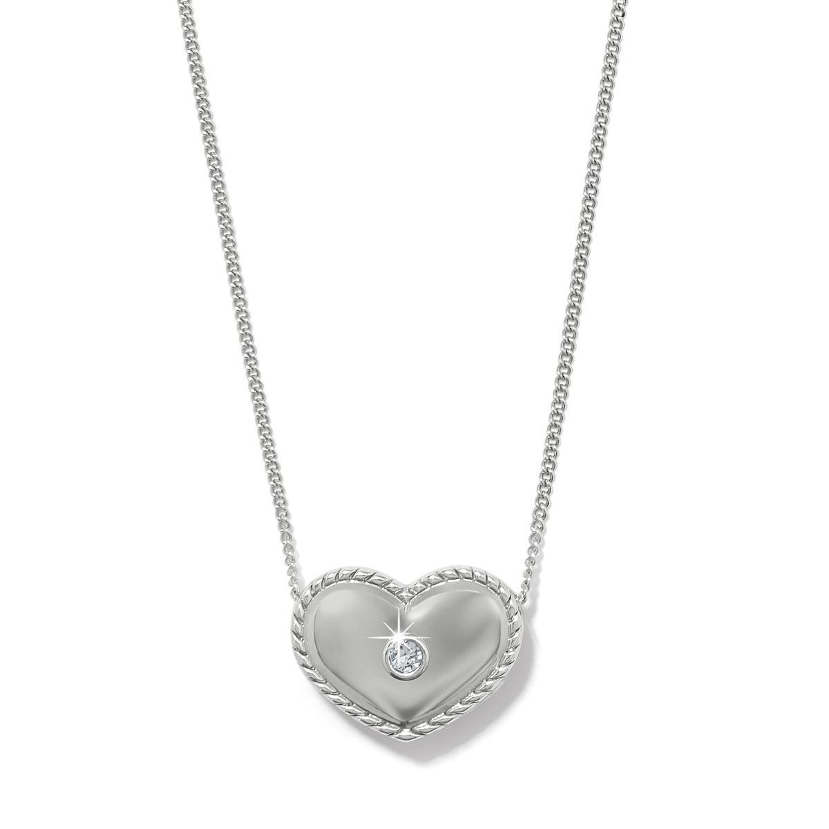 Silver plated Illumina Celeste Bold Necklace with a heart pendant featuring a central crystal.