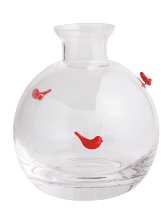 Set of clear glass Christmas-themed bud vases with decorative icons.