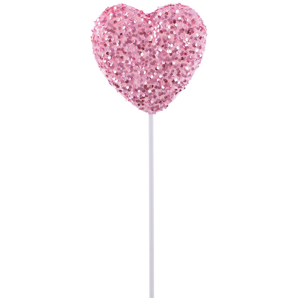 Styrofoam heart pick with sequin surface in pink