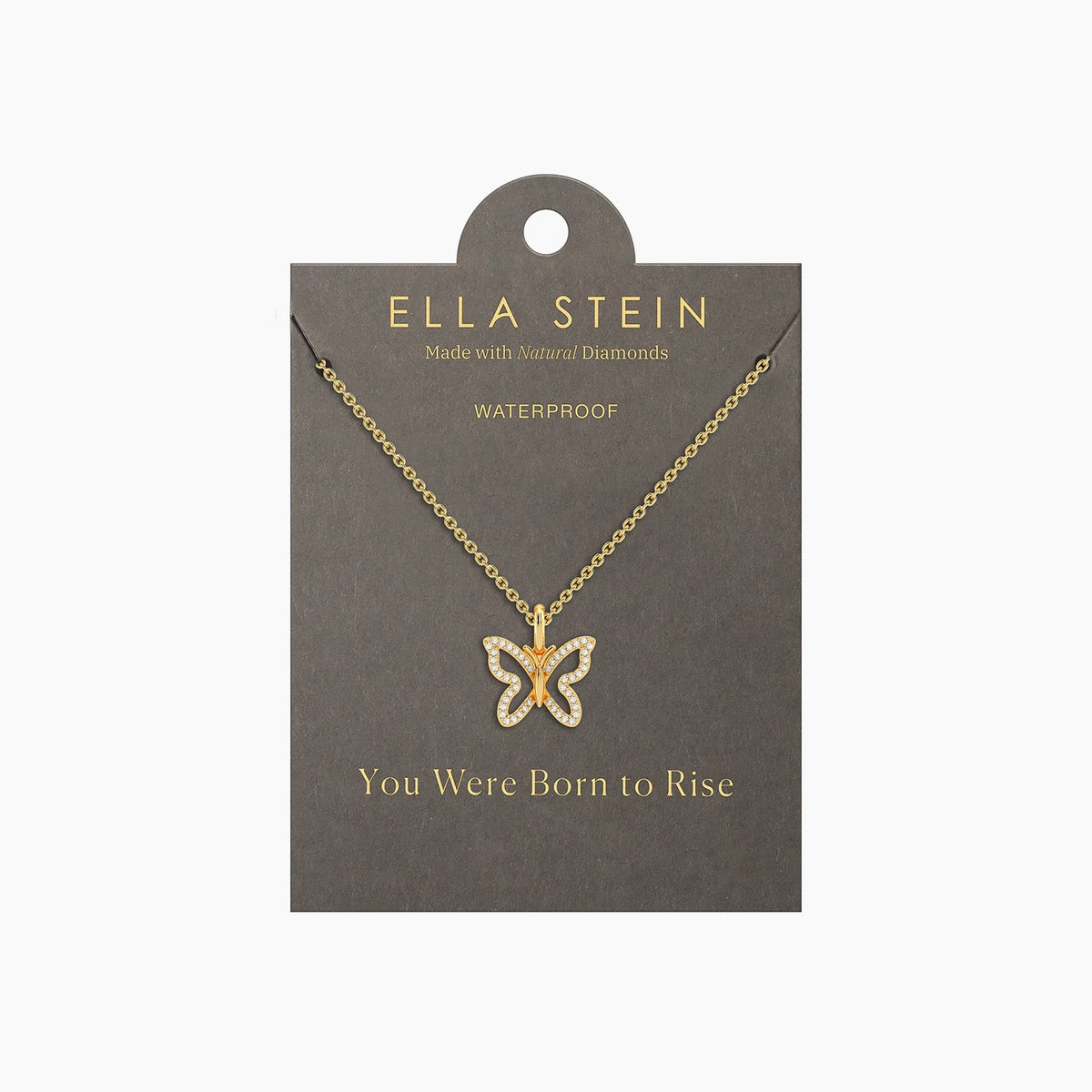 Gold plated stainless steel open wings pendant necklace on a silver chain with lobster clasp closure.