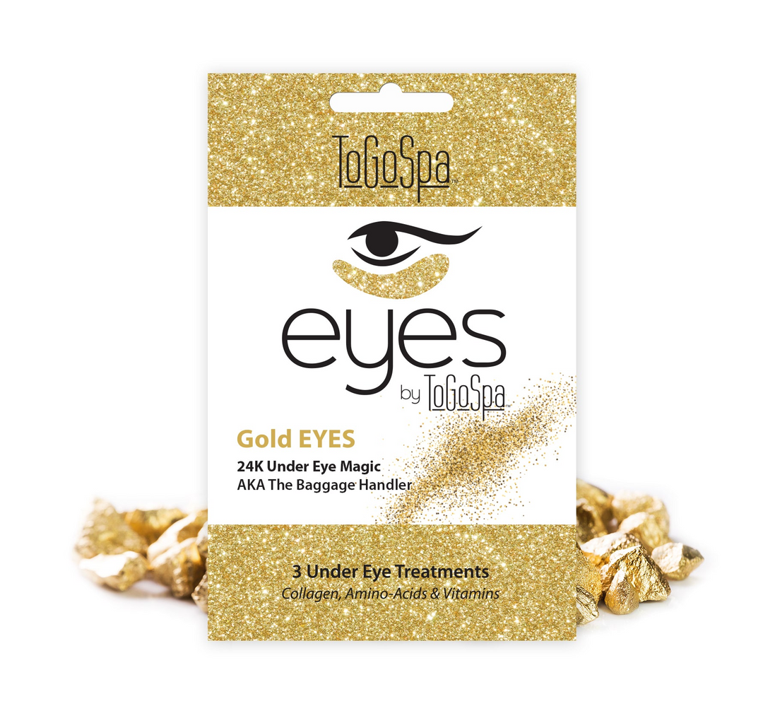Gold Eyes by ToGoSpa packaging for 3 under eye treatments with collagen and gold powder.