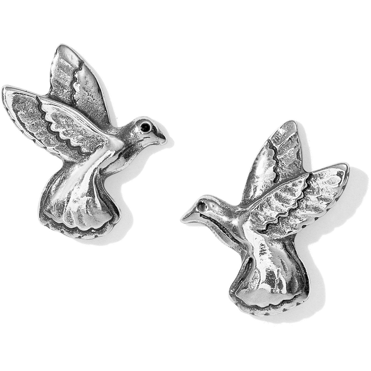 Silver plated mini post earrings featuring a hummingbird silhouette with detailed wings.