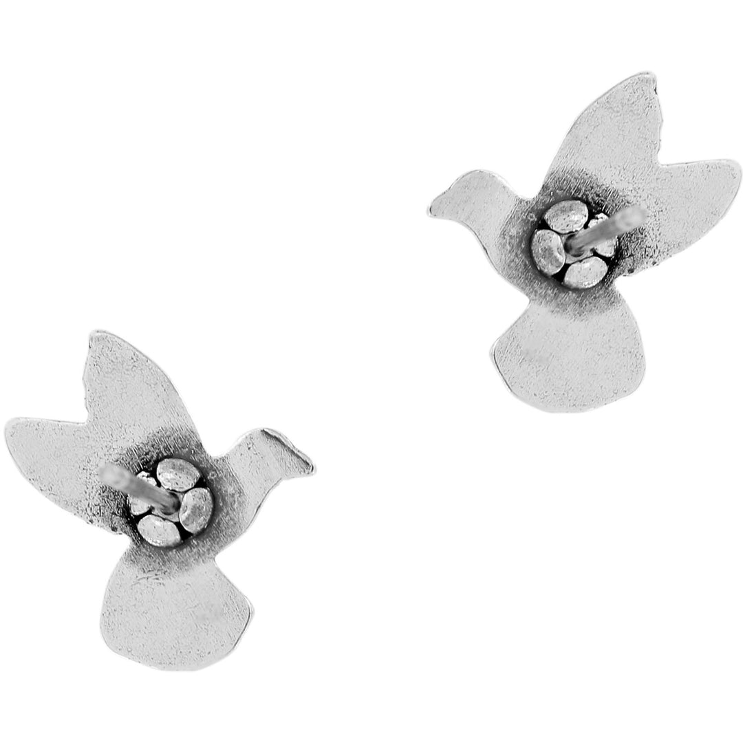 Silver plated mini post earrings featuring a hummingbird silhouette with detailed wings.