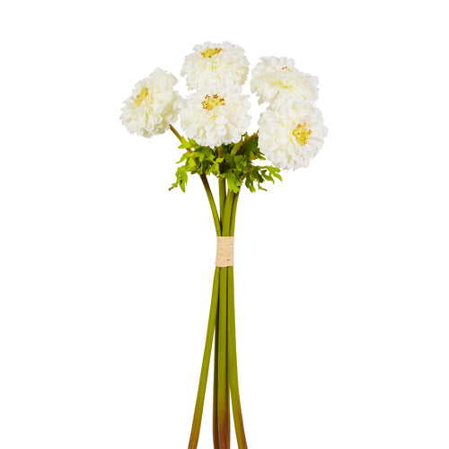 White polyester foam zinnia flower arrangement measuring 22 inches tall.