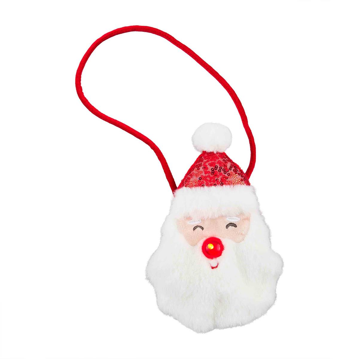 Christmas light-up purse with festive red glittery exterior and glowing LED accents.