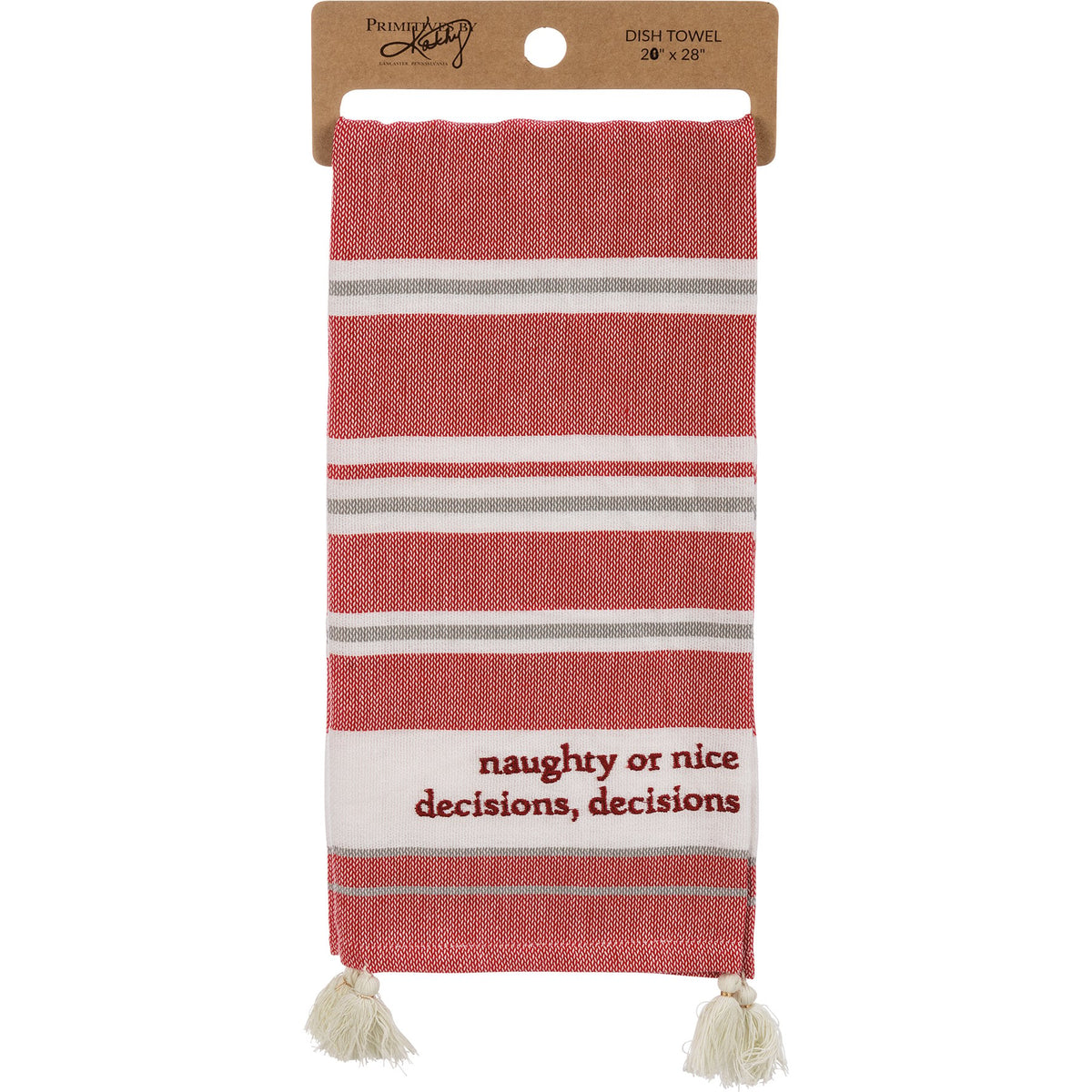Black cotton kitchen towel with white text reading Remember As Far As Anyone Knows We Are A Nice & Normal Family