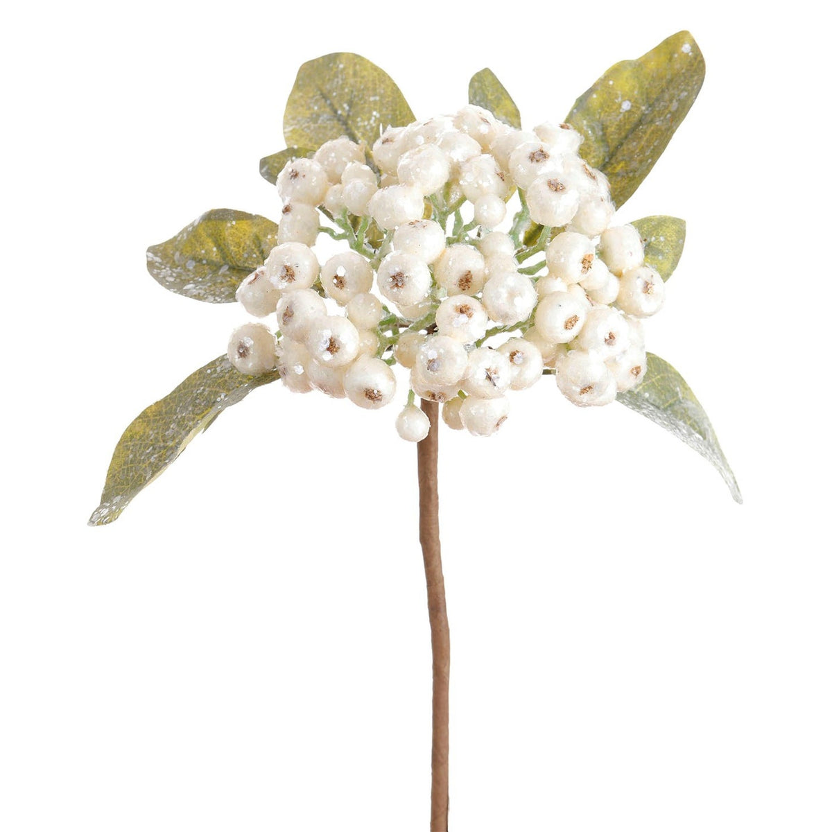 Shimmer Berry Cluster 11-inch stem with white frosted berries and green leaves.
