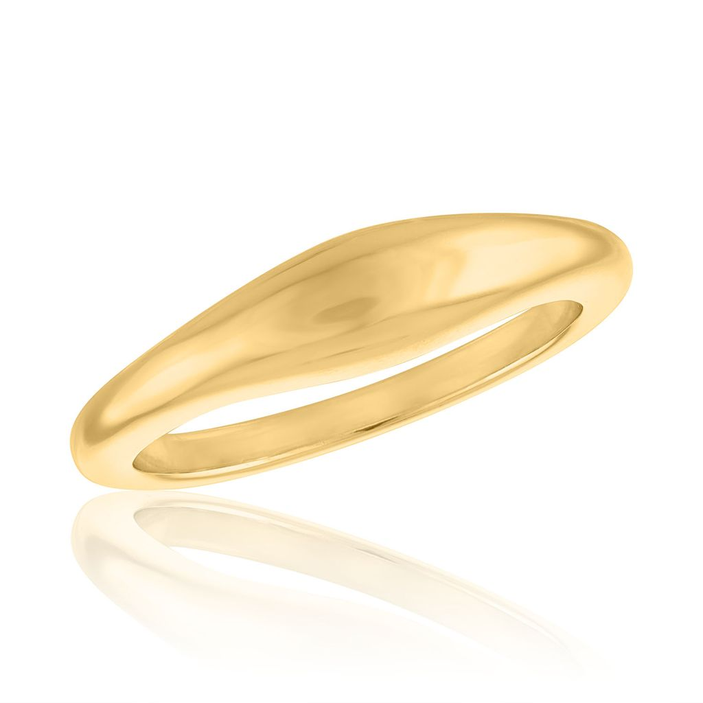 Polished gold-tone dome ring with a smooth, layered silhouette on a white background.
