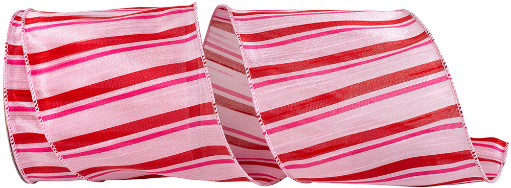 4 Inch Striped Romance Wired Edge - Pink/Red