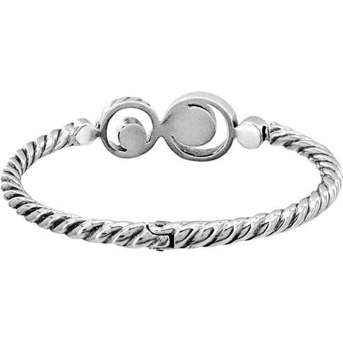 Silver-plated hinged bangle with magnetic closure featuring silver-Tanzanite crystal finish