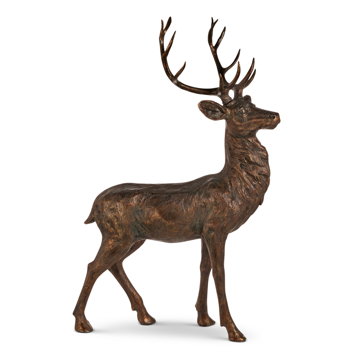51-inch bronze-finished standing stag statue with detailed antlers and textured fur.