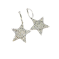 Silver star-shaped earrings featuring white rhinestone accents.