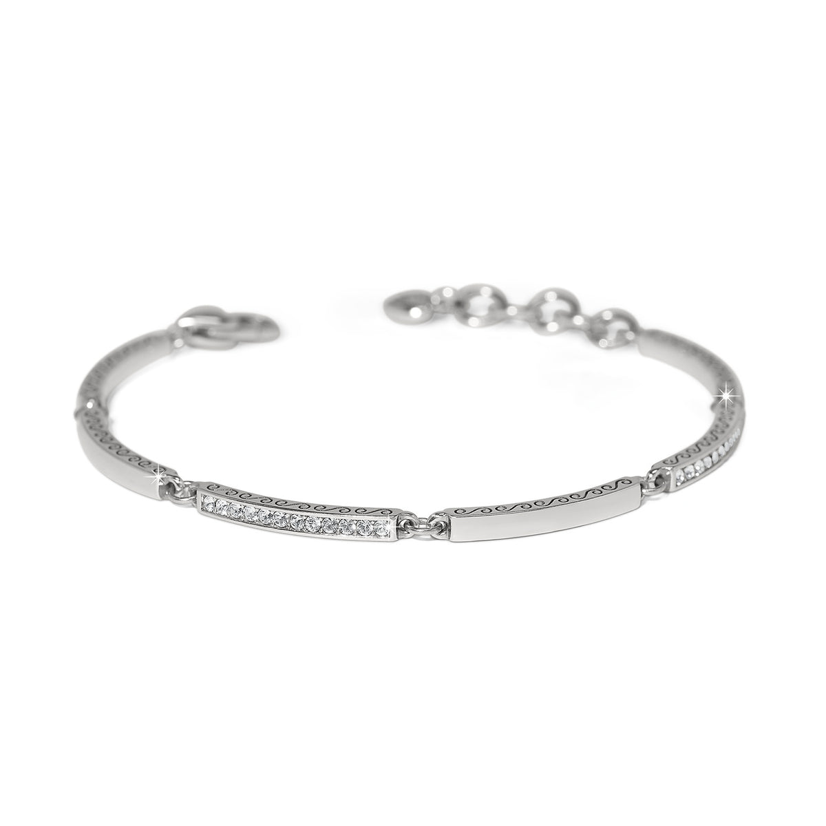 Meridian Geo Bar Bracelet featuring a sleek geometric bar with fine quality crystals on a lobster claw closure.