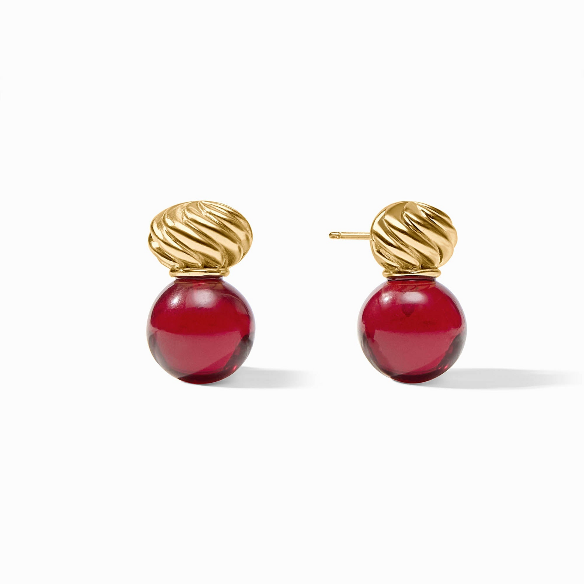 Ravello Midi Earrings in 24K gold plate with red resin beads and post backs.