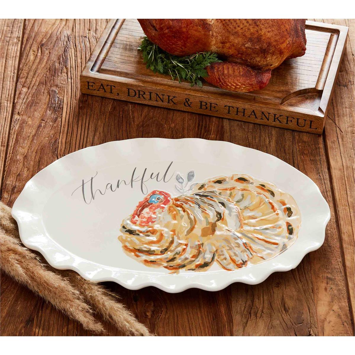 Stoneware Thanksgiving platter with a turkey silhouette.