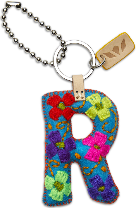 Felt letter charm with attached chain in bright color