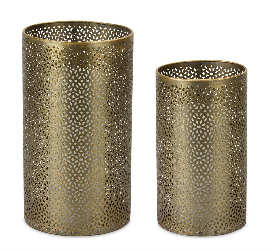 Metal candle holder with a simple cylindrical shape.