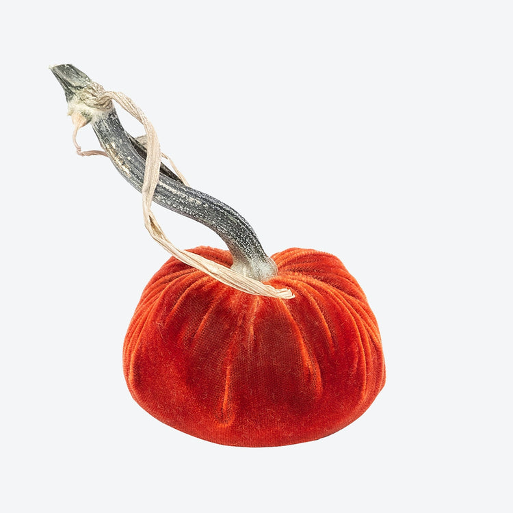 3-inch velvet pumpkin in deep orange with a smooth matte finish.