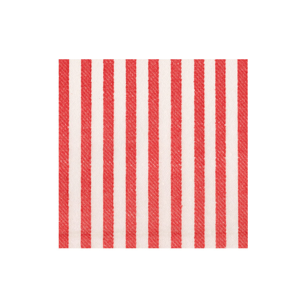 Melograno Stripe Red Paper Linen Cocktail Napkin with vertical red and white stripes.