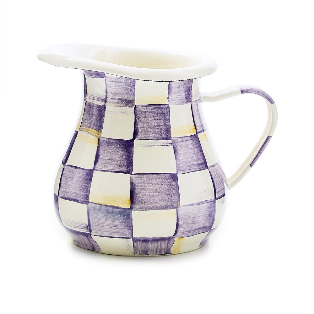 Hand-painted violet check enamel creamer with steel body