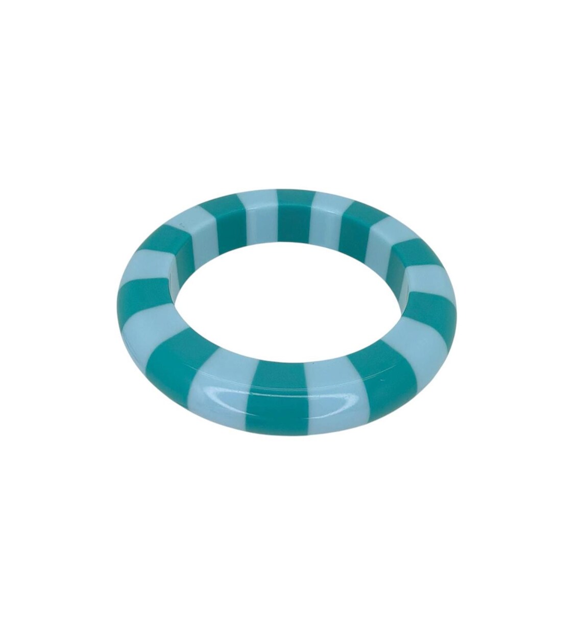 Teal and light blue striped Cabana Cuff Bangle with a smooth, glossy finish.