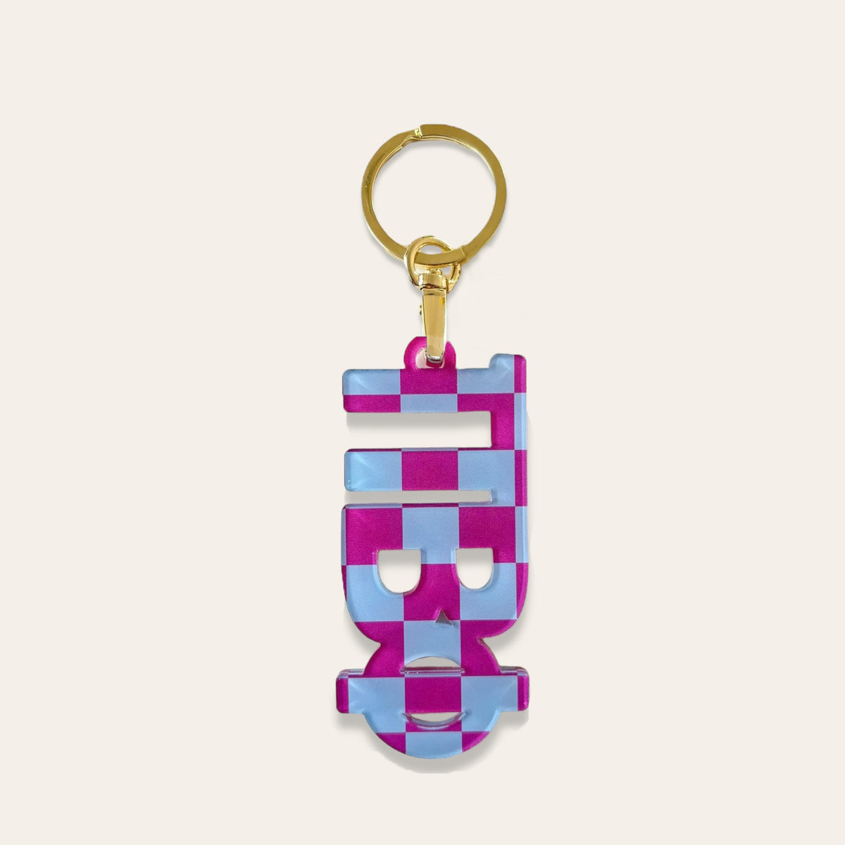 Acrylic sorority Greek letter keychain with a glossy finish.