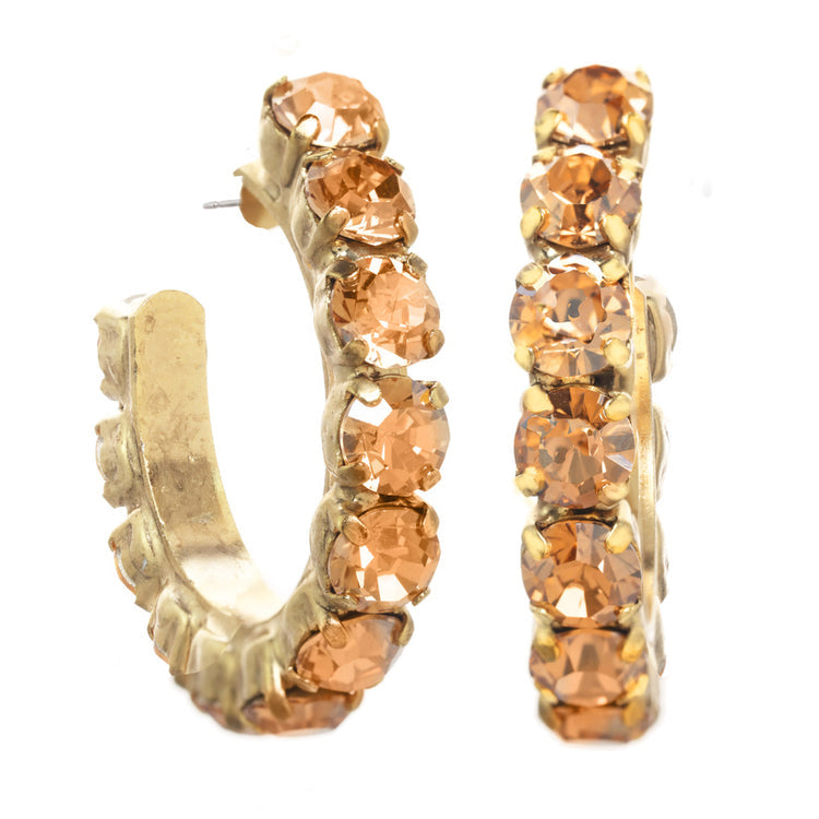 Jubilee hoop earrings in watermelon peach champagne antique gold with crystal encrustation