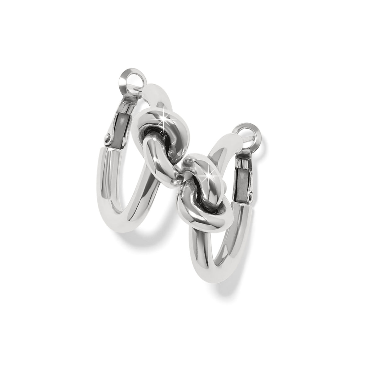 Interlok Single Knot Silver Hoop Earrings with a polished finish and lever back closure.