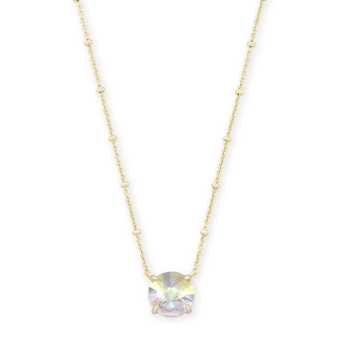 Jolie Short Pendant Necklace in 14k gold-plated brass with a round dichroic glass stone.