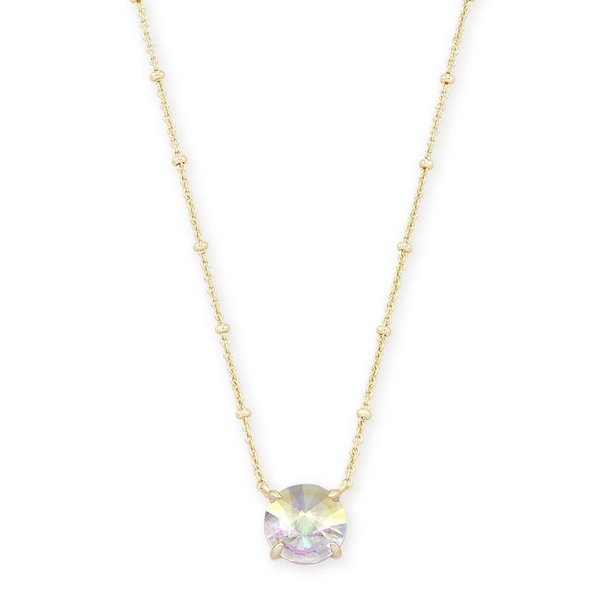 Jolie Short Pendant Necklace in 14k gold-plated brass with a round dichroic glass stone.