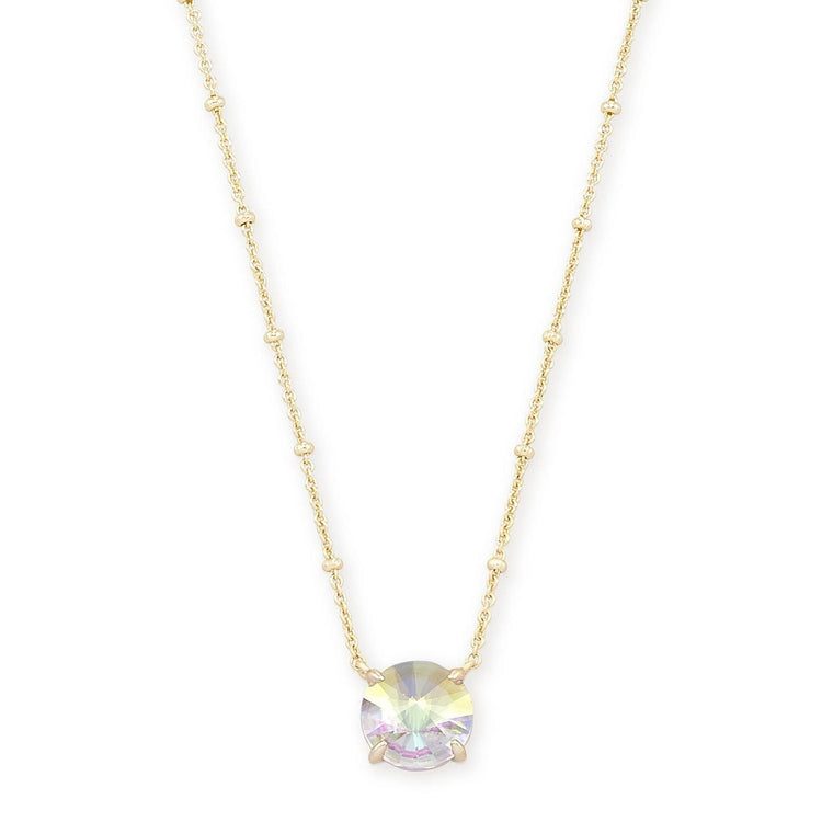 Jolie Short Pendant Necklace in 14k gold-plated brass with a round dichroic glass stone.
