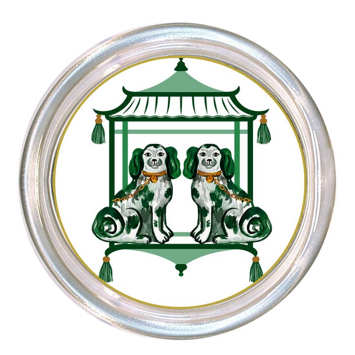Glass coaster with a high rim to prevent spills, featuring black velvet backing.