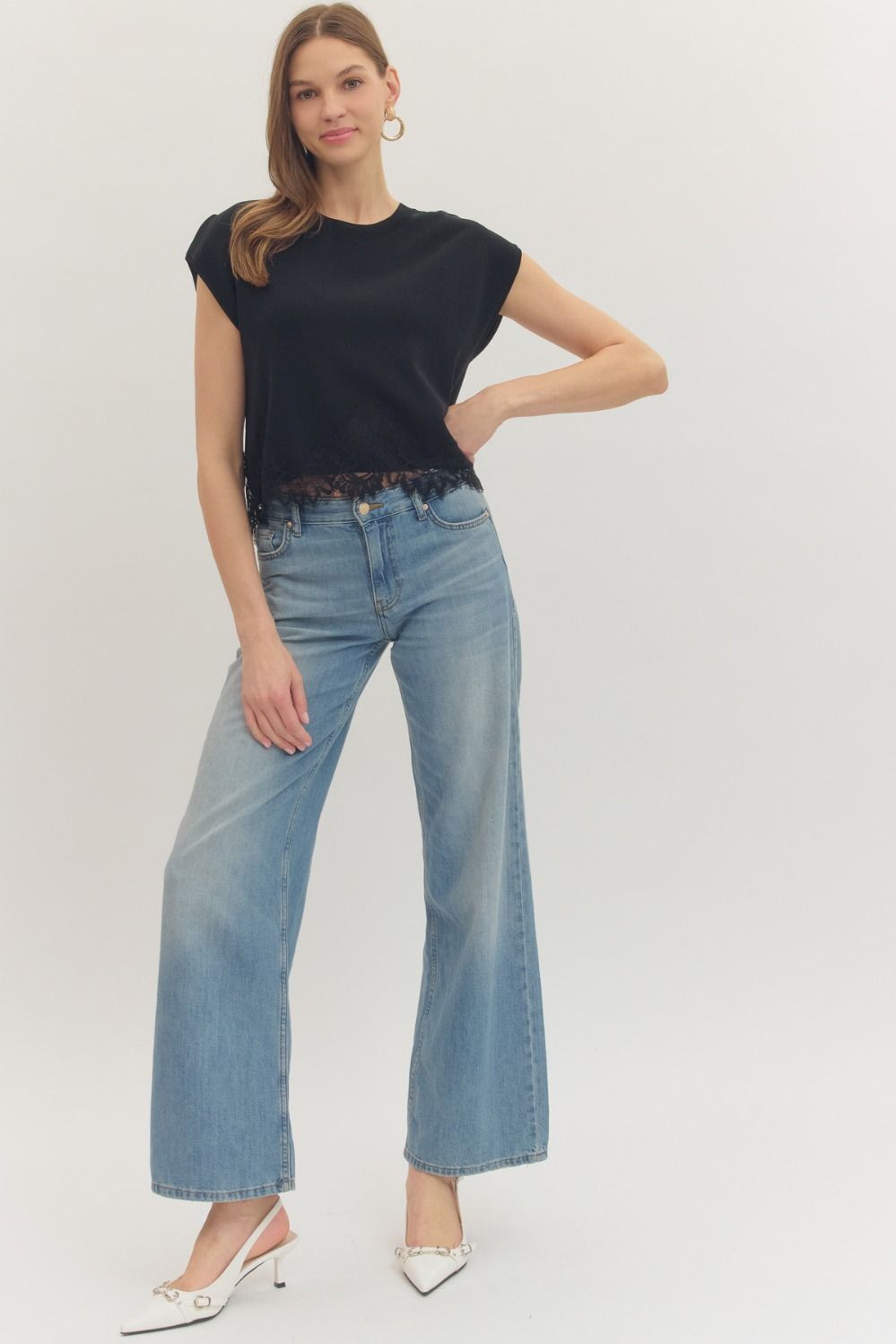 Ellie Solid Cap Sleeve Sweater Knit Top