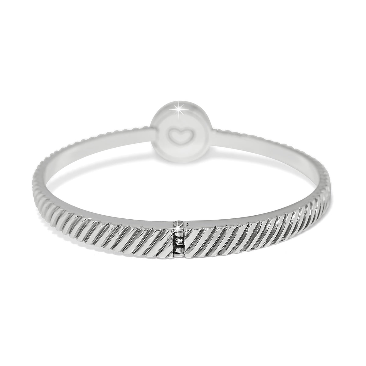 Silver plated Illumina Celeste Dome Hinged Bangle with a roped texture and crystal-encrusted dome.